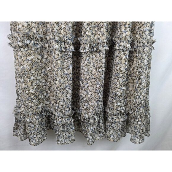 1.State Womens Dress Size Large Tan Floral Sleeveless High Neck Ruffle Lined - Picture 8 of 15